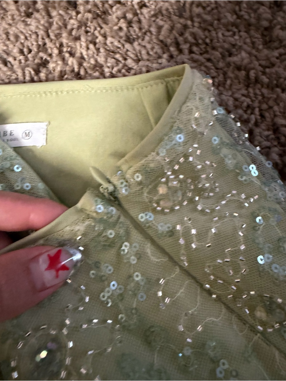 12th Tribe Mint Beaded Fringe Mini Skirt - Picture 3 of 4